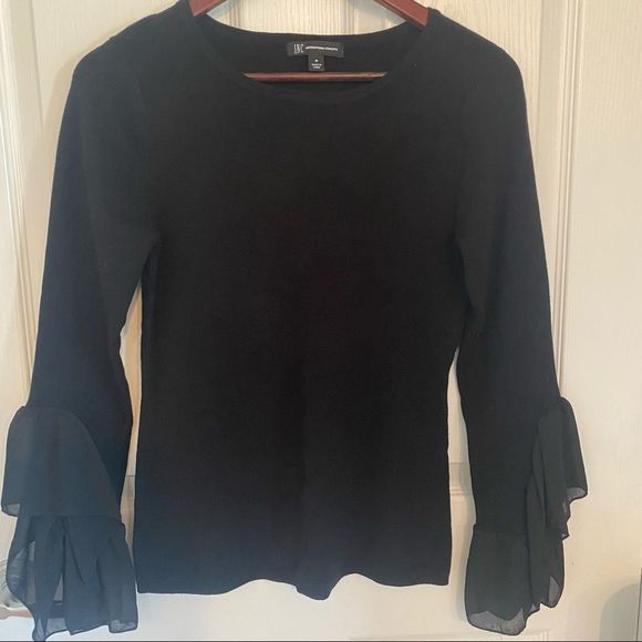#10 INC International concepts women’s black crewneck long sleeve with frill M - Picture 3 of 11